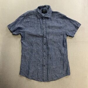 Rodd & Gunn Shirt Mens Size Large Blue Linen Short Sleeve Sports Fit Woven Italy